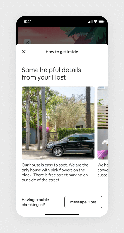 A screenshot showing a photo of the outside of a home with instructions on how to find it