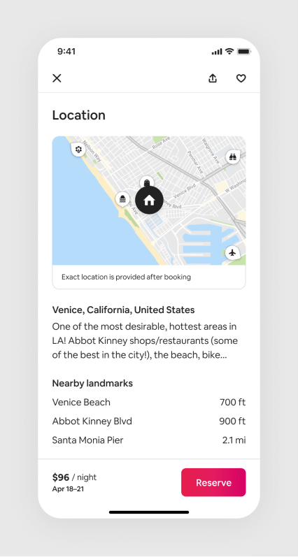 A screenshot of a small map of Venice, California, followed by a short description of the neighborhood and nearby landmarks